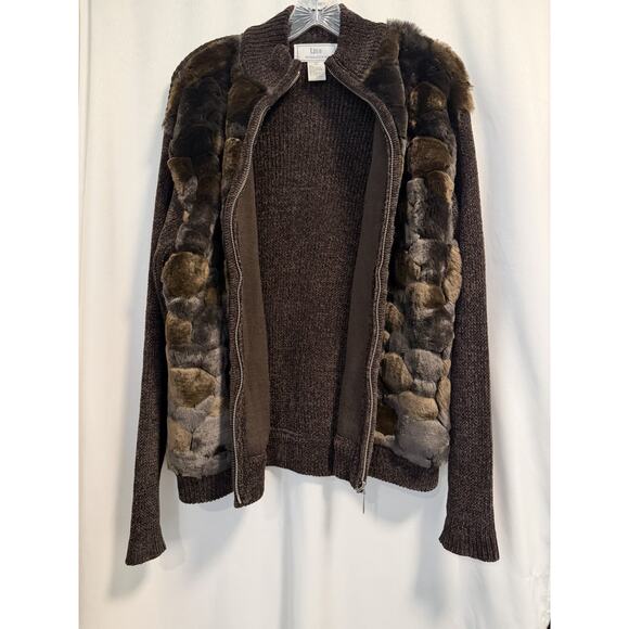 Lisa International | Vintage Chocolate Brown Zip Faux Fur Sweater Jacket Size XL - Picture 2 of 8